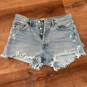 Agolde Light Blue Distressed Jean Shorts